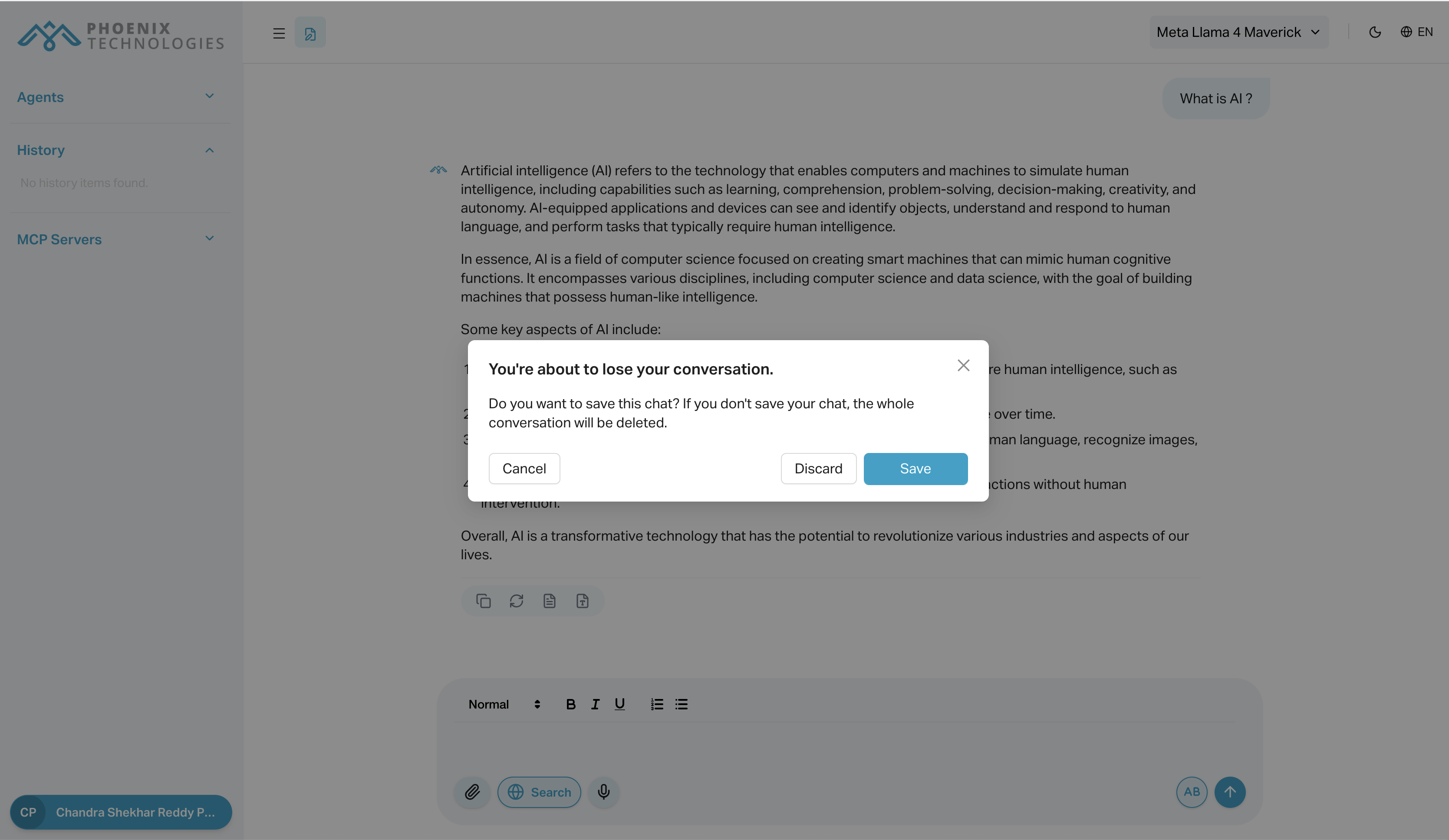 Save Conversation and Start New Popup